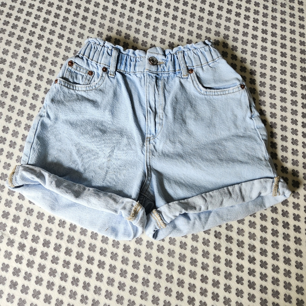 Zara Light Blue Denim Rolled-Hem Kids Shorts